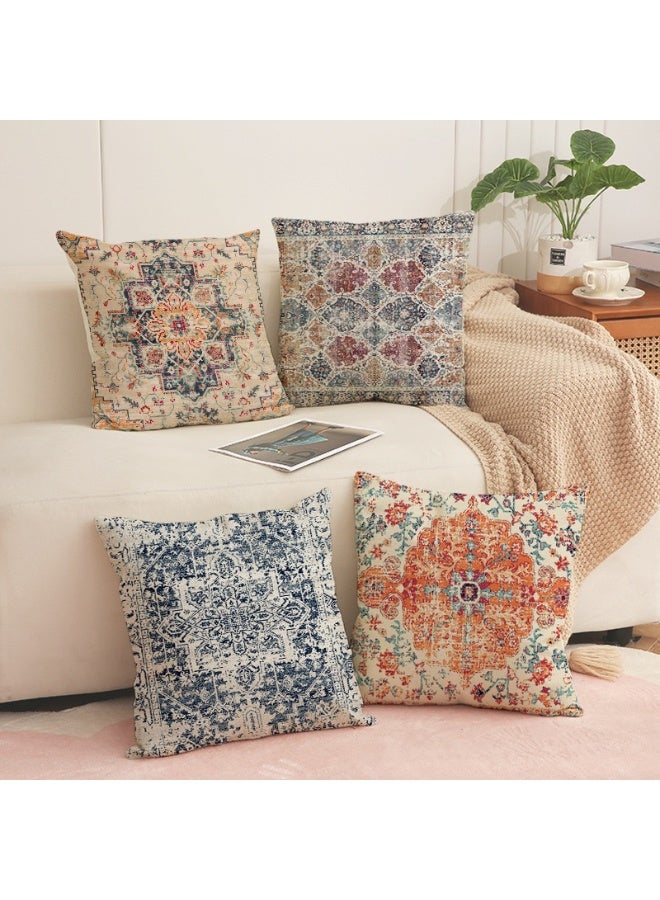 طقم أغطية وسائد من 4 قطع، غطاء وسادة، غطاء وسادة بنمط بوهيمي 45 سم × 45 سم، مناسب لغرفة المعيشة أو الأريكة أو السرير، غطاء وسادة 18 × 18 بوصة - Image 1