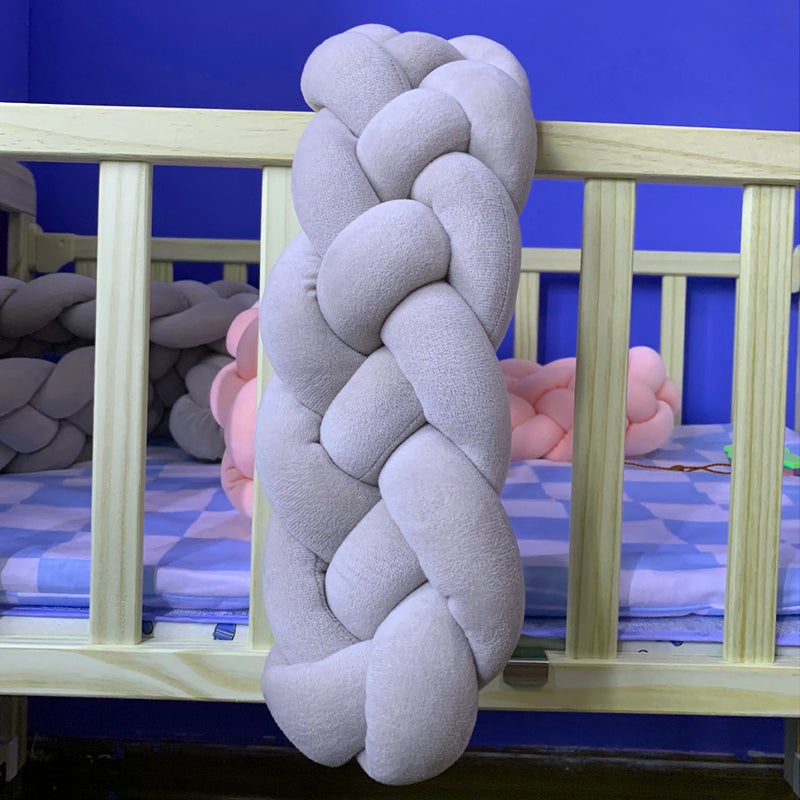 Baby Crib Bumper Knotted Braided Bumper Handmade Soft Knot Pillow Pad Cushion Nursery Cradle Decor Newborn Gift Crib Protector Cotton 2 Meters(78.7 Inch) - 4 Strands Grey - Image 2