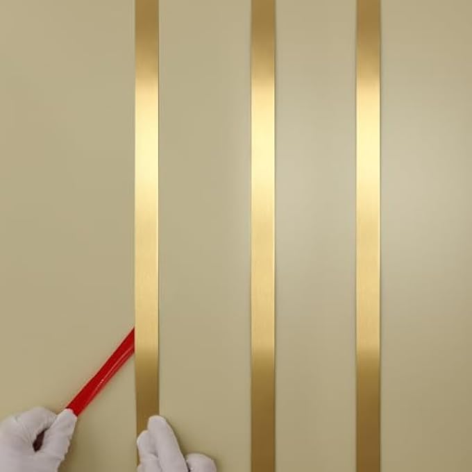 GOLD METALIZED BRUSHED FINISH MOLDING TRIM, PEEL AND STICK STRIP FOR MIRROR FRAME, WALL, FIREPLACE AND HOME DIY DECORATION (16.4 FT X 0.4 INCH) - Image 1