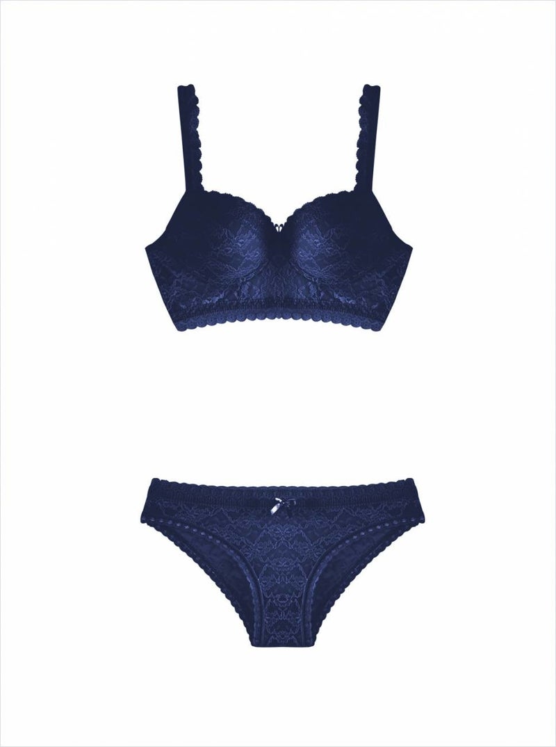 Ayyıldız 464 Thin Sponge Covered Bra and Panties Set Navy Blue - Image 3