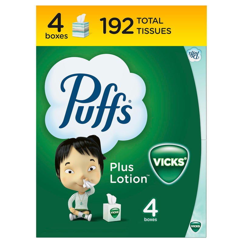 Puffs Plus Lotion with Vicks Facial Tissues 4 Cubes 48 Tissues per Box 192 Tissues - Image 3