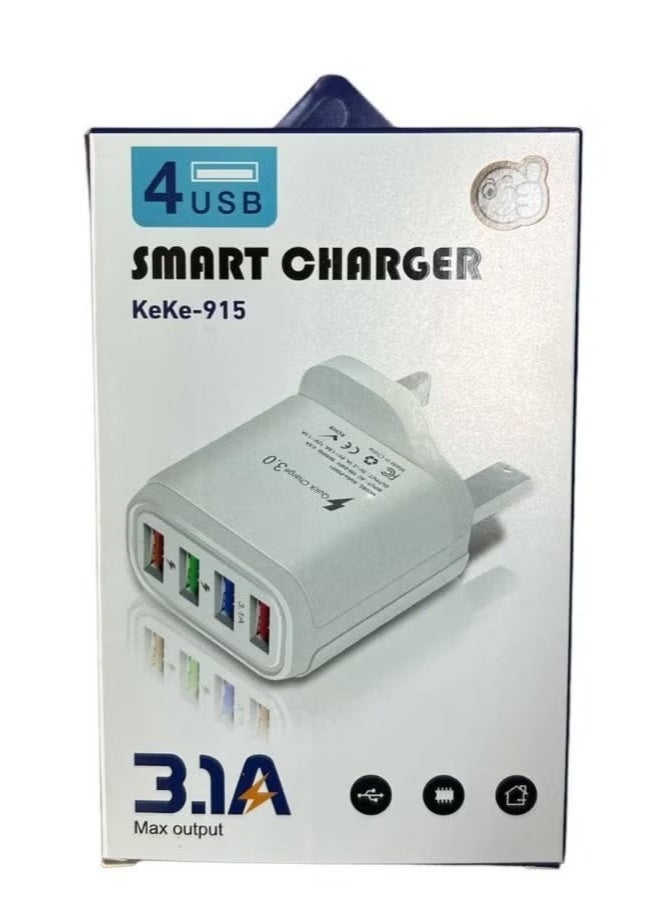 JAJEEK KEKE-915 4-Port USB Smart Charger – High-Speed Multi-Device Wall Charging Hub with Smart IC Technology – Fast & Safe Charging for iPhone, Samsung, Android, Tablets & More – Compact, Overload-Protected USB Adapter for Home, Office, Travel - Image 4