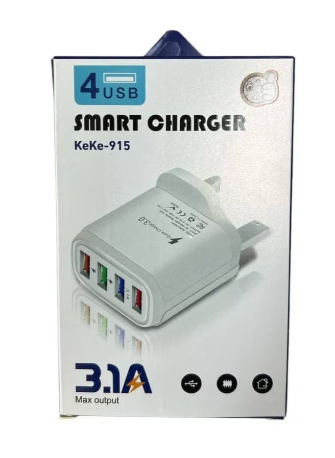 JAJEEK KEKE-915 4-Port USB Smart Charger – High-Speed Multi-Device Wall Charging Hub with Smart IC Technology – Fast & Safe Charging for iPhone, Samsung, Android, Tablets & More – Compact, Overload-Protected USB Adapter for Home, Office, Travel - Image 2