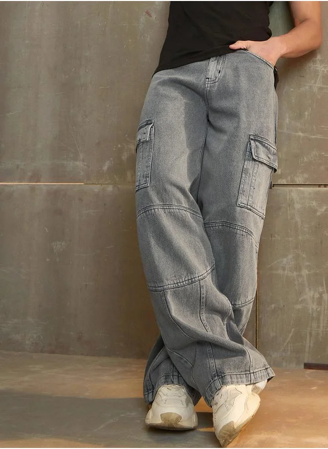 SASSAFRAS Sassafras Mid Rise Wide Leg Cargo Jeans