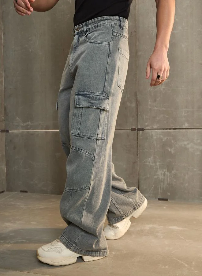 SASSAFRAS SASSAFRAS Mid Rise Wide Leg Cargo Jeans