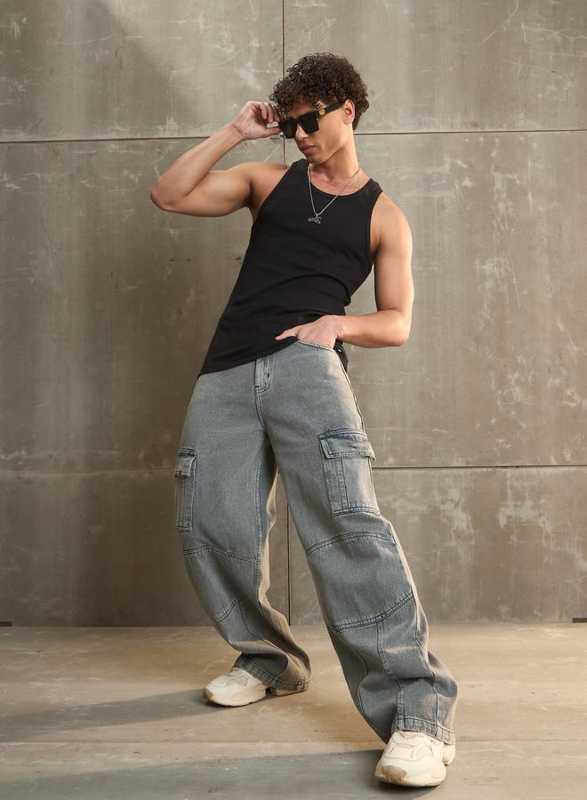 ساسافراس جينز كارغو واسع الساق بخصر متوسط من ساسافراس - Image 3