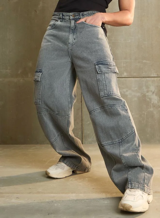 SASSAFRAS SASSAFRAS Mid Rise Wide Leg Cargo Jeans