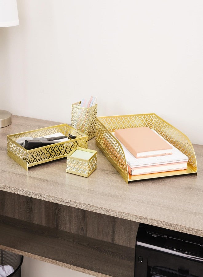Mind Reader Gold Desk Organizer Set, Includes Pen Cup, Catchall Tray, File Box & Paper Tray, 4-Piece Metal Desktop Accessory Kit - Image 5