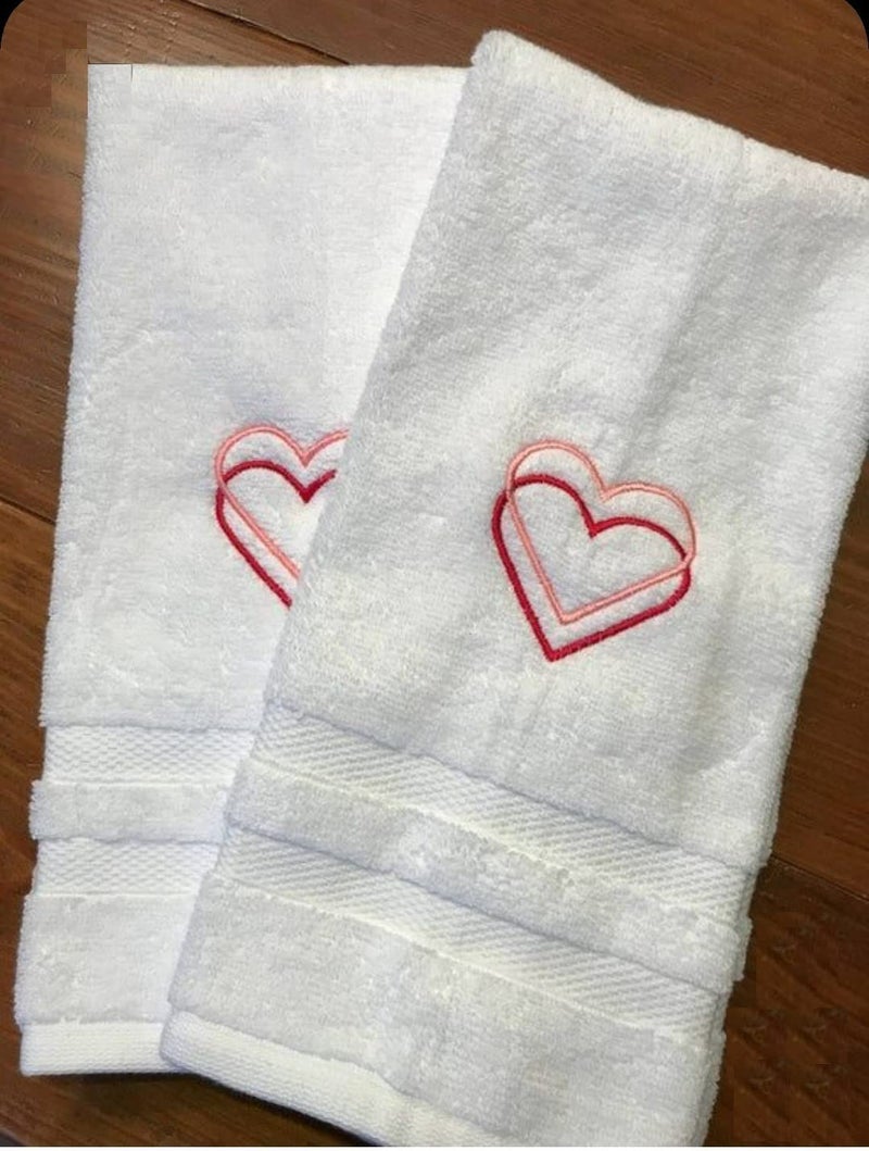 Mrunals fashion Good Craft for Good Moments Embroidered on Hand Towel 150 GSM Pack of 2 Size 16 W X 27L inch Heart Shape - Image 1