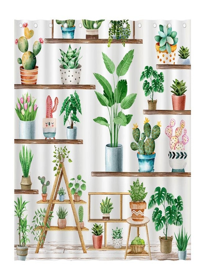 Juirnost ستارة حمام بتصميم ريفي من Juirnost Green Plant، ستارة حمام بوهيمية مزينة بنباتات مزروعة في أصص، ديكور لحوض الاستحمام بنباتات الصبار والعصارة، مزودة بـ 12 خطافًا، مصنوعة من قماش بوليستر مقاوم للماء، مقاس 72 بوصة × 72 بوصة. - Image 1