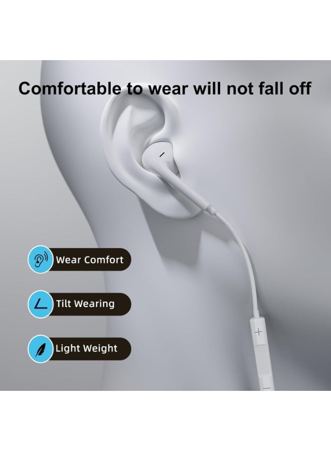 Youque USB C Earpods, Headphones for iPhone 17/16/15 Series, In Ear Type C Wired Earphones, HiFi Stereo Wired Headphones USB C with Microphone &Volume Control for Samsung Galaxy S26/S25/S24/S23/S22/S21/FE/iPad Pro/Huawei/Google Pixel and More White - Image 2