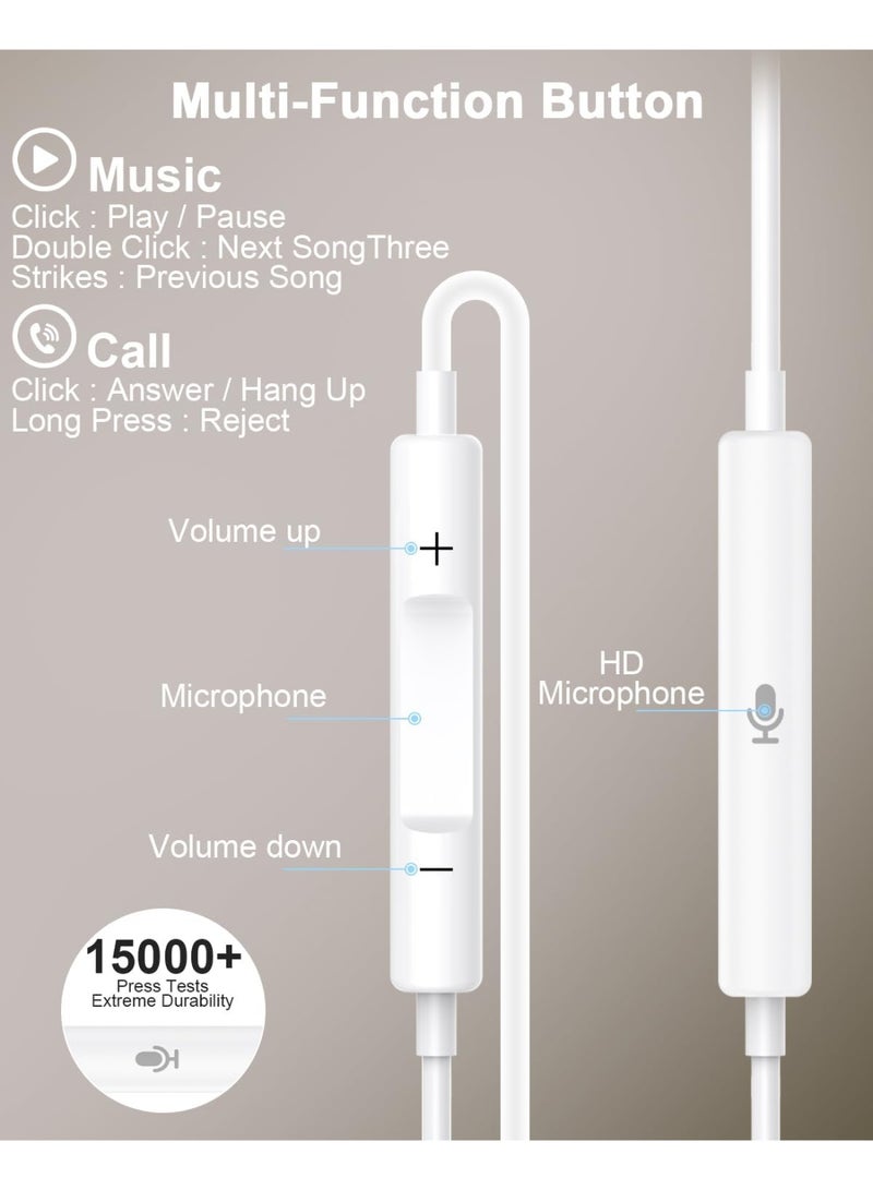Youque USB C Earpods, Headphones for iPhone 17/16/15 Series, In Ear Type C Wired Earphones, HiFi Stereo Wired Headphones USB C with Microphone &Volume Control for Samsung Galaxy S26/S25/S24/S23/S22/S21/FE/iPad Pro/Huawei/Google Pixel and More White - Image 3