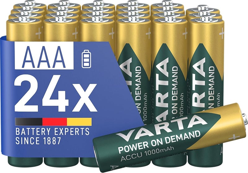 فارتا بطارية Power on Demand القابلة لإعادة الشحن، جاهزة للاستخدام، مشحونة مسبقًا، AAA Micro 1000 مللي أمبير/ساعة، من نوع Ni-Mh، قابلة لإعادة الشحن بدون تأثير الذاكرة، جاهزة للاستخدام، عبوة من 24 قطعة. - Image 1