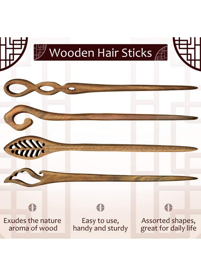 Chuangdi - 8 Pieces Wooden Hair Sticks Japanese Hair Chopstick For Women Bun Maker Chinese Chopstick Hair Pins For Women Long Hair Handmade Chignon Maker Hair Accessories (Classic Pattern) - Image 1
