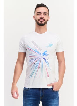 Men Crew Neck Short Sleeve Graphic Printed T-Shirt, White
