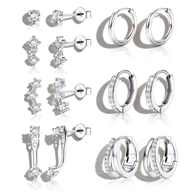 BESTEEL 7Pairs Hypoallergenic Silver Earrings for Women Trendy Small Stud Huggie Hoop Earing Stacks Set Cute Surgical Steel Cartilage Helix Jewelry for Sensitive Ears Dainty Christmas Earrings Gifts - Image 1
