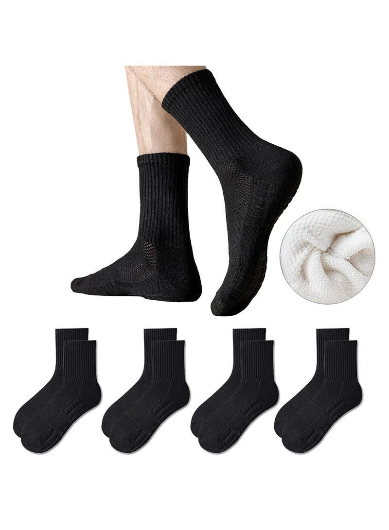 infino Men's Cotton Towel-Sole Sports Socks with Breathable Mesh, Ergonomic Design, Anti-Slip Technology for Running, Basketball, and Casual Wear (4-Pair Pack, Black)
