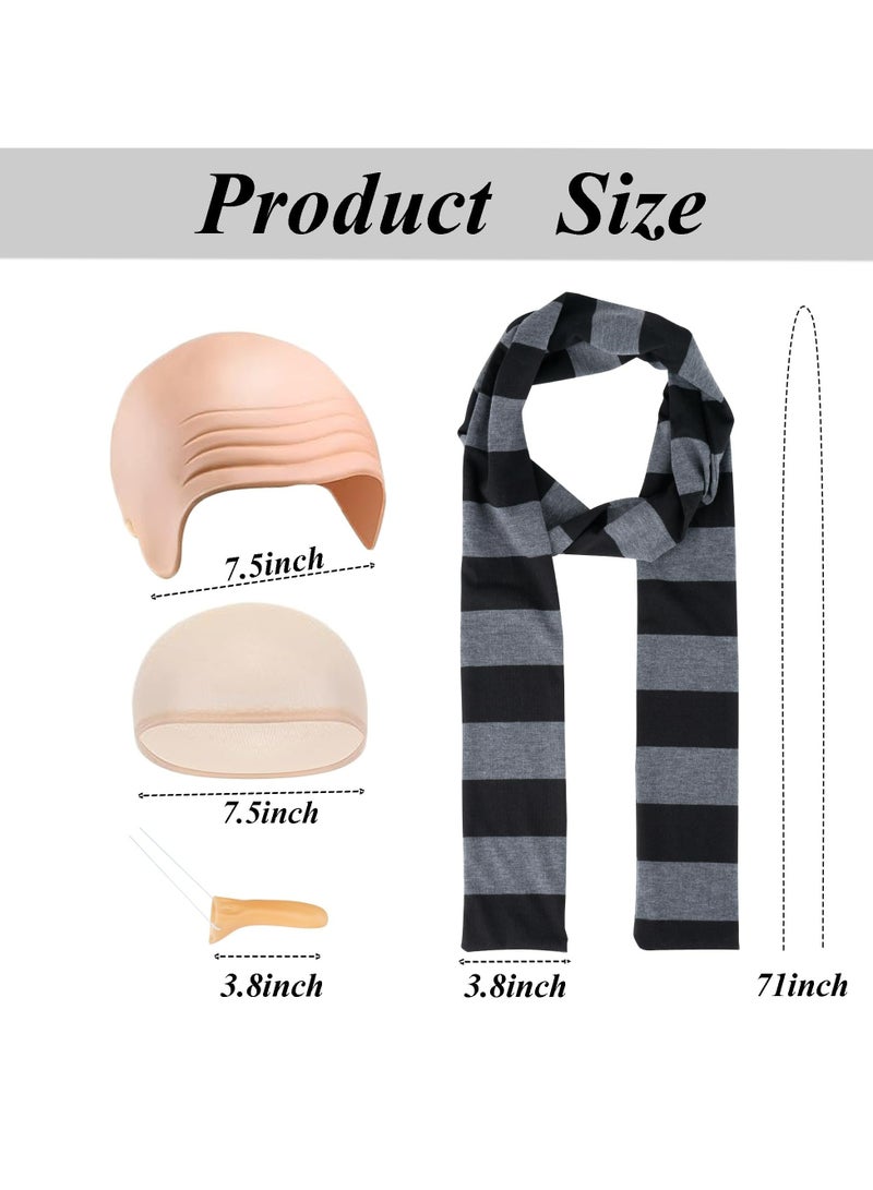 CMGTYYD 4Pack Cosplay Costume Accessories Set, Includes Black and Gray Striped Scarf, High-Quality Latex Fake Nose, Durable Bald Head Wig Cap, Perfect for Themed Parties, School Cosplay, and Family Gatherings  - Image 5