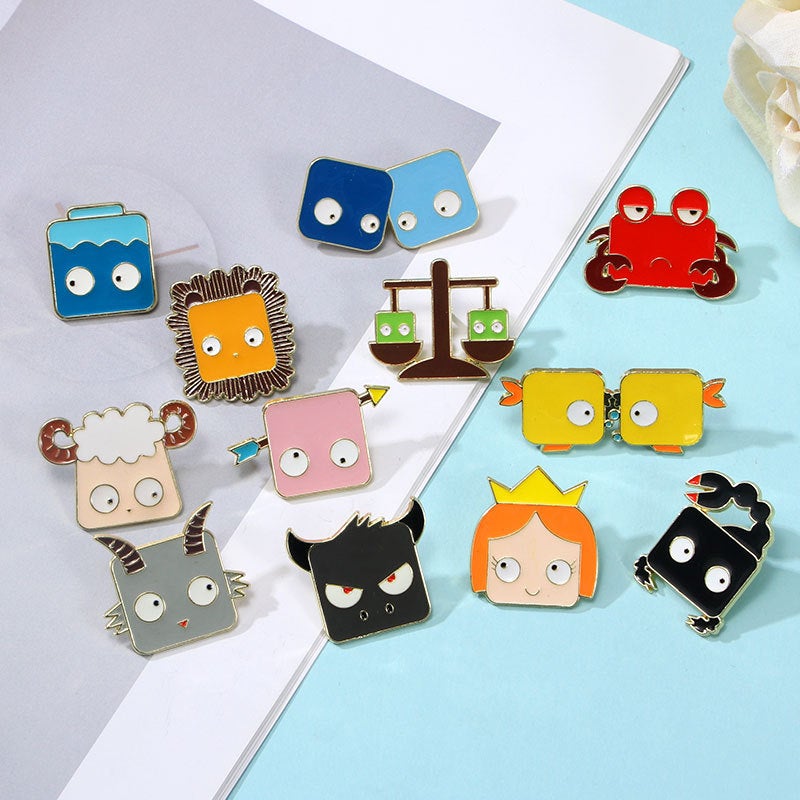 Twelve Constellation Cartoon Badge Cute Animal Shape Alloy Oil Dropping Metal Twelve Constellation Brooch Children'S Accessories - Image 4