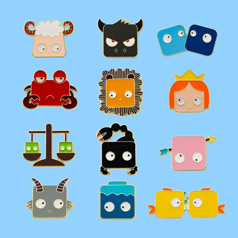 Twelve Constellation Cartoon Badge Cute Animal Shape Alloy Oil Dropping Metal Twelve Constellation Brooch Children'S Accessories - Image 2