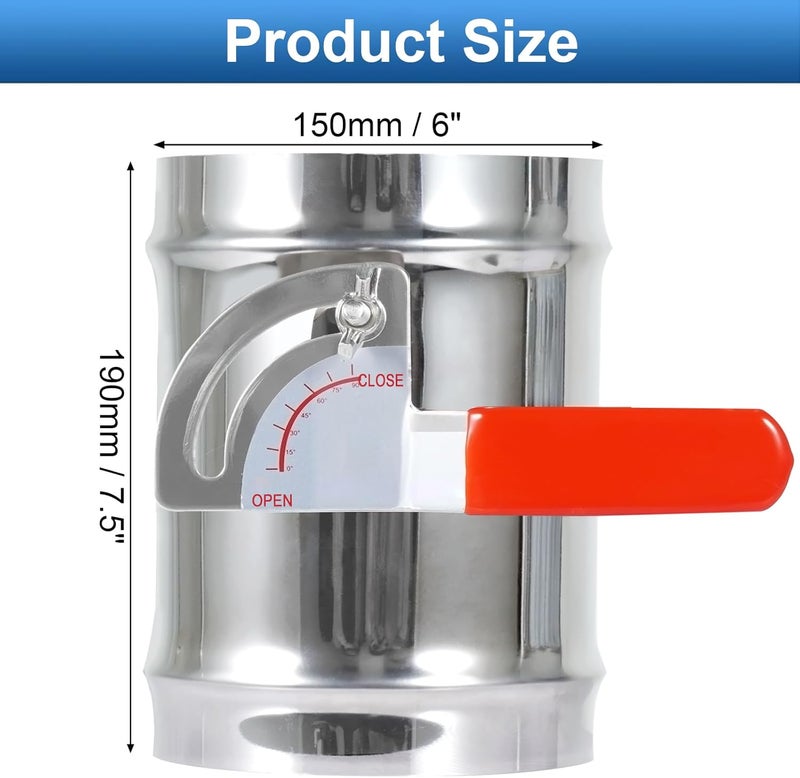 TOP-VIGOR 6 Inch Stainless Steel Manual Backdraft Damper for HVAC Systems - Image 2