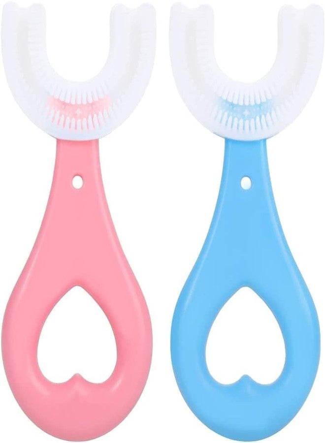 LUCC1N Toothbrush for Kids with U Shaped Silicone Brush Head for 360 Degree Cleaning Suitable For 2-6 Years, Manual, Heart Design, Multicolor, - Image 1