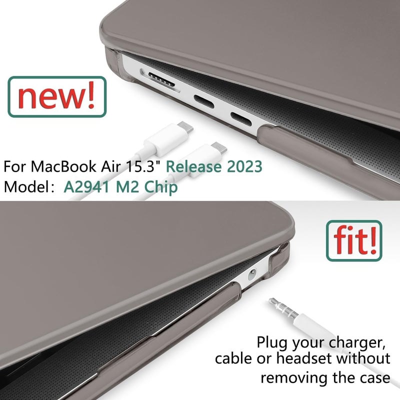 Moca حافظة متوافقة مع ماك بوك إير 15 بوصة M4 2025 2024 2023 إصدار A3241 M3 A3114 M2 A2941 شاشة ريتينا السائلة، حافظة بلاستيكية صلبة + غطاء لوحة المفاتيح (رمادي شفاف) - Image 4