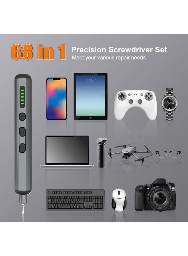 Electric Screwdriver Set, 68-in-1 Cordless Precision Electric Screwdriver Kit with 64 Magnetic Bits, 5 Torque Settings, Repair Tool Set for Phone Camera Laptop Watch  - Image 3