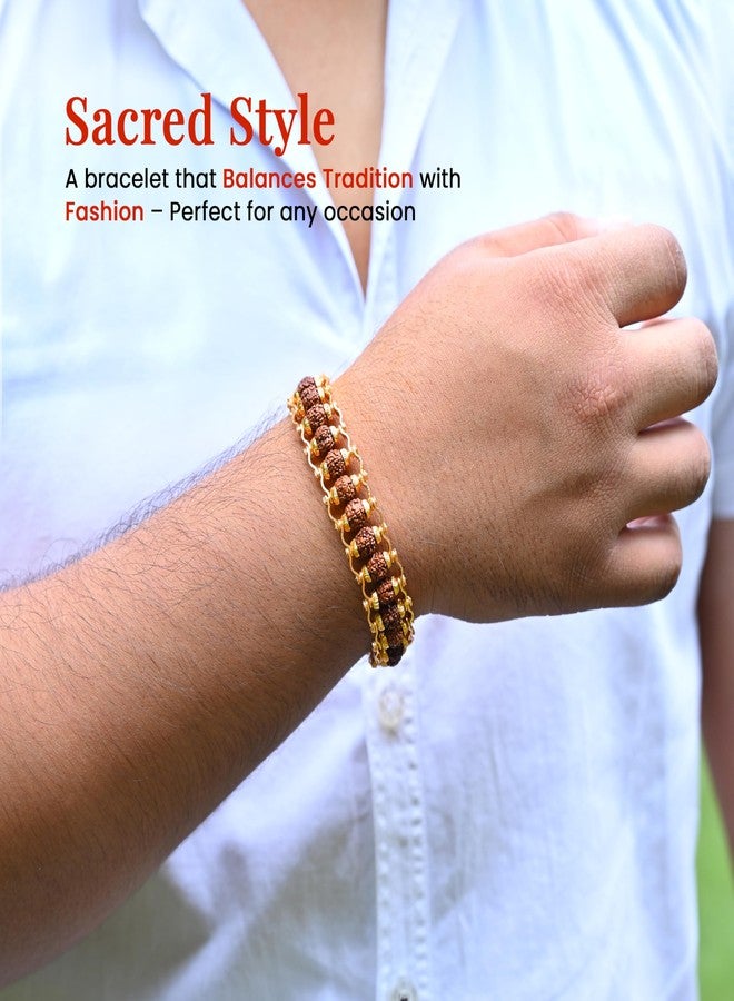 Crocon Golden Rudraksha Bracelet for Men & Women – Original Rudraksha Hand Bracelet for Meditation, Prayers & Healing | Gold Rudraksha Bracelet for Men | Unisex Spiritual Wellness Jewelry - Image 2