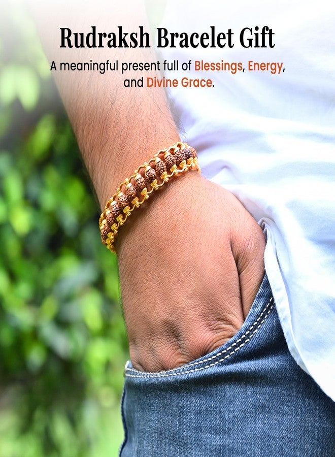 Crocon Golden Rudraksha Bracelet for Men & Women – Original Rudraksha Hand Bracelet for Meditation, Prayers & Healing | Gold Rudraksha Bracelet for Men | Unisex Spiritual Wellness Jewelry - Image 5