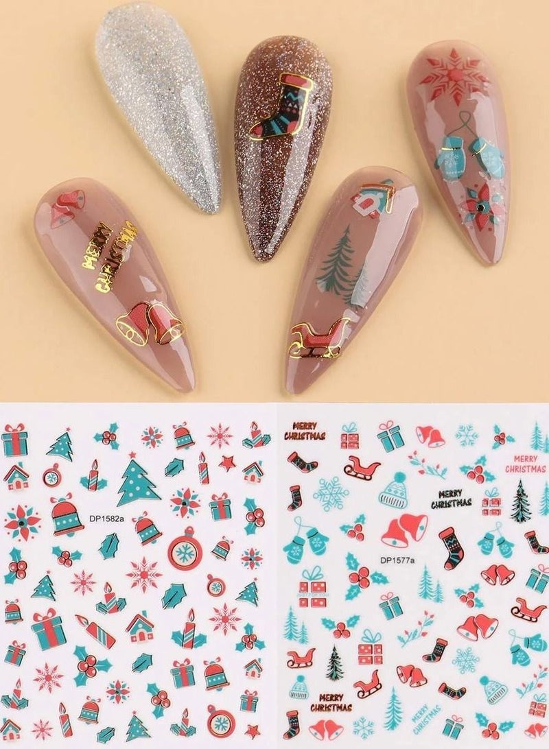 brunson Christmas Nail Stickers Decals, Winter Snowflakes Snowman 3D Self-Adhesive Nail Art Stickers Cute Elk Santa Claus Design Nail Decorations Xmas DIY Manicure Supplies for Women Girls - Image 1
