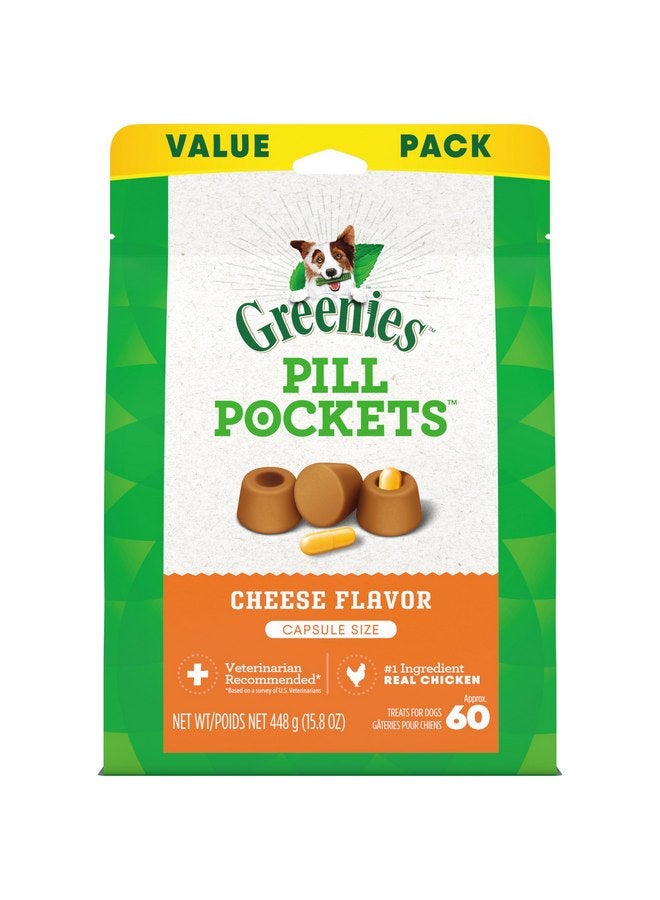 GREENIES PILL POCKETS for Dogs Capsule Size Natural Soft Dog Treats, Cheese Flavor, 15.8 oz. Pack (60 Treats) - Image 1