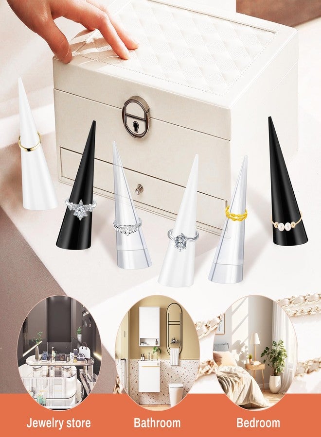 BOSMIOW 9 Pieces Acrylic Crystal Ring Holder,Plastic Jewelry Display Stand,Cone Shape Crystal Ring Displays Showcase Stand,Black,White,Clear - Image 5
