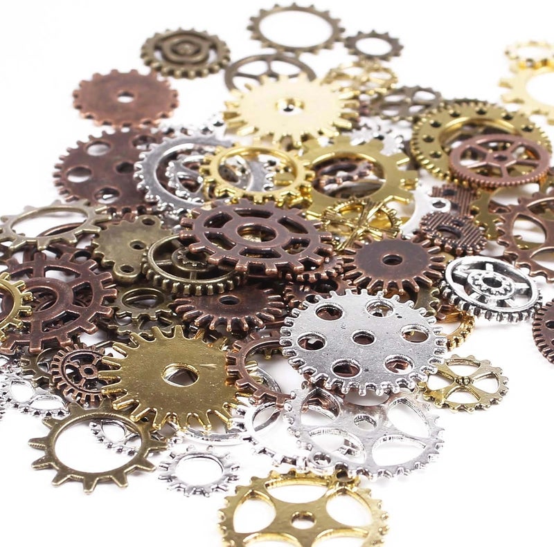 BIHRTC 100 Gram DIY Assorted Color Antique Metal Steampunk Gears Charms Pendant Clock Watch Wheel Gear for Crafting, Jewelry Making Accessory - Image 1