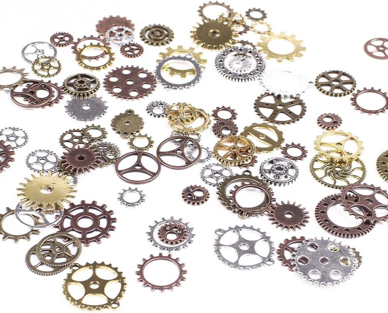 BIHRTC 100 Gram DIY Assorted Color Antique Metal Steampunk Gears Charms Pendant Clock Watch Wheel Gear for Crafting, Jewelry Making Accessory - Image 2