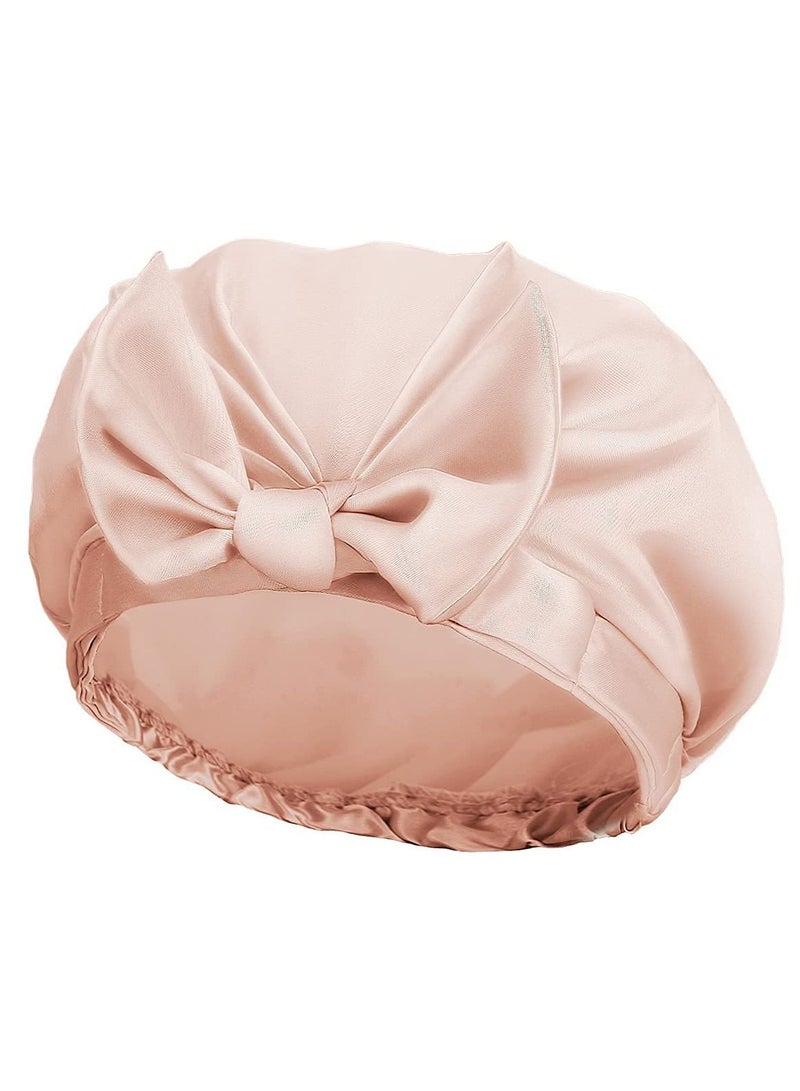ORiTi Extra Large Shower Cap, Bowknot Double Layer Reusable Bath Hair Caps With Silky Satin for Women Beauty Bathing, Hair Spa, Home Hotel Travel Use - Image 1