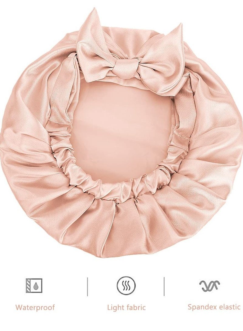 ORiTi Extra Large Shower Cap, Bowknot Double Layer Reusable Bath Hair Caps With Silky Satin for Women Beauty Bathing, Hair Spa, Home Hotel Travel Use - Image 3