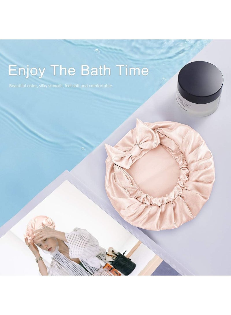 ORiTi Extra Large Shower Cap, Bowknot Double Layer Reusable Bath Hair Caps With Silky Satin for Women Beauty Bathing, Hair Spa, Home Hotel Travel Use - Image 4