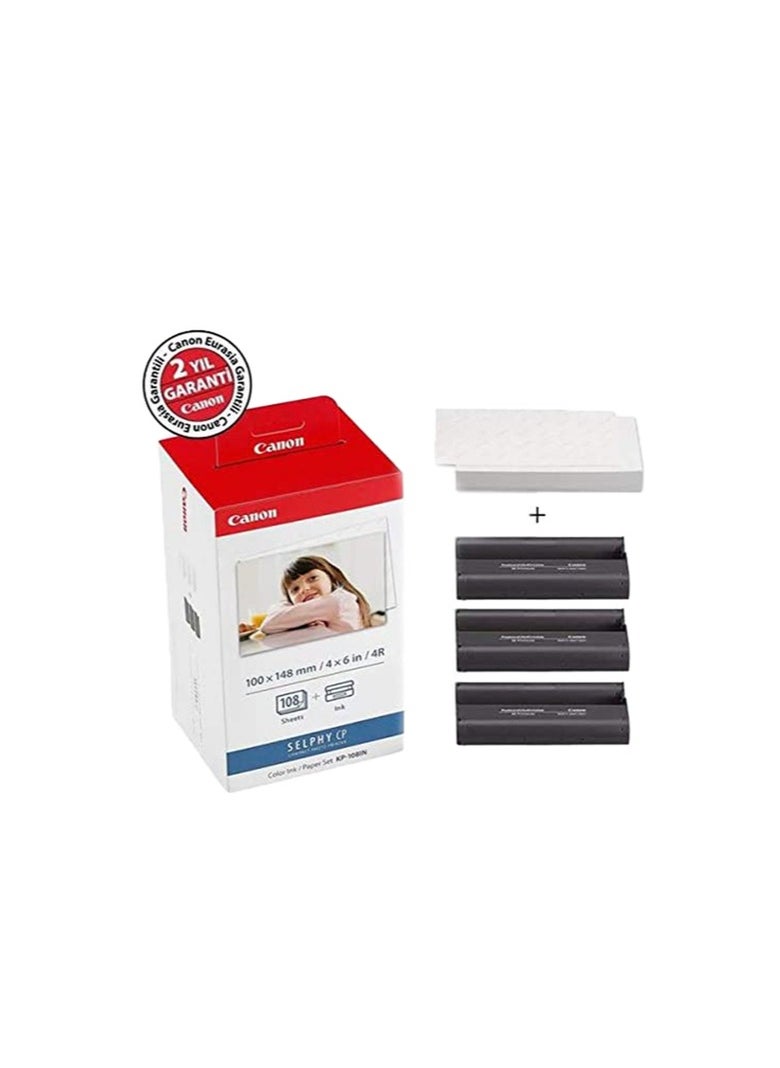 Canon Canon KP-108IN Color Ink Paper Set for Canon Selphy CP910/CP810 Photo Printer, 108 Sheets, White  - Image 2