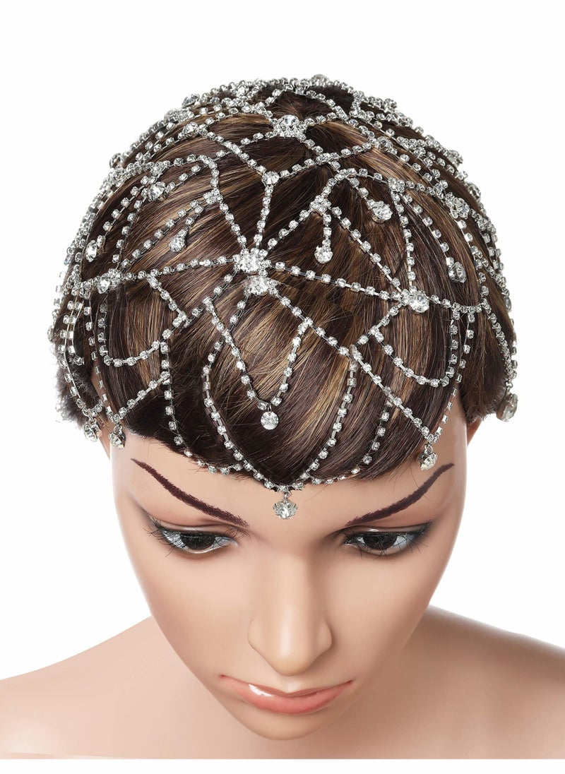 Excefore - Flapper Headband Rhinestone Elastic 20s Bridal Headpiece Great Gatsby Accessory with Rhinestones Chain for 1920s Themed Wedding Costume - Image 1