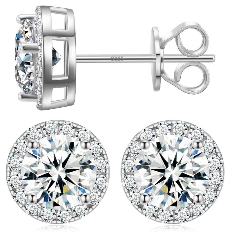 TUHE 0.8 Carats Moissanite Halo Earrings 4.5MM Moissanite Stud Earrings for Women, 18k White Gold Plated 925 Sterling Silver Men Earrings D Color VVS1 Brilliant Cut Push Back - Image 1