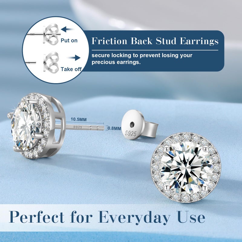 TUHE 0.8 Carats Moissanite Halo Earrings 4.5MM Moissanite Stud Earrings for Women, 18k White Gold Plated 925 Sterling Silver Men Earrings D Color VVS1 Brilliant Cut Push Back - Image 4