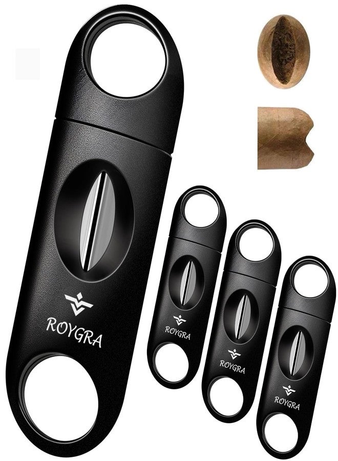 roygra مجموعة قواطع سيجار رويغرا V Cut (4 قطع)، قطع V كبير يناسب جميع أنواع السيجار، إكسسوارات سيجار للرجال، أداة بلاستيكية لأدوات التدخين، محمولة، حادة ونظيفة القطع - أسود - Image 1