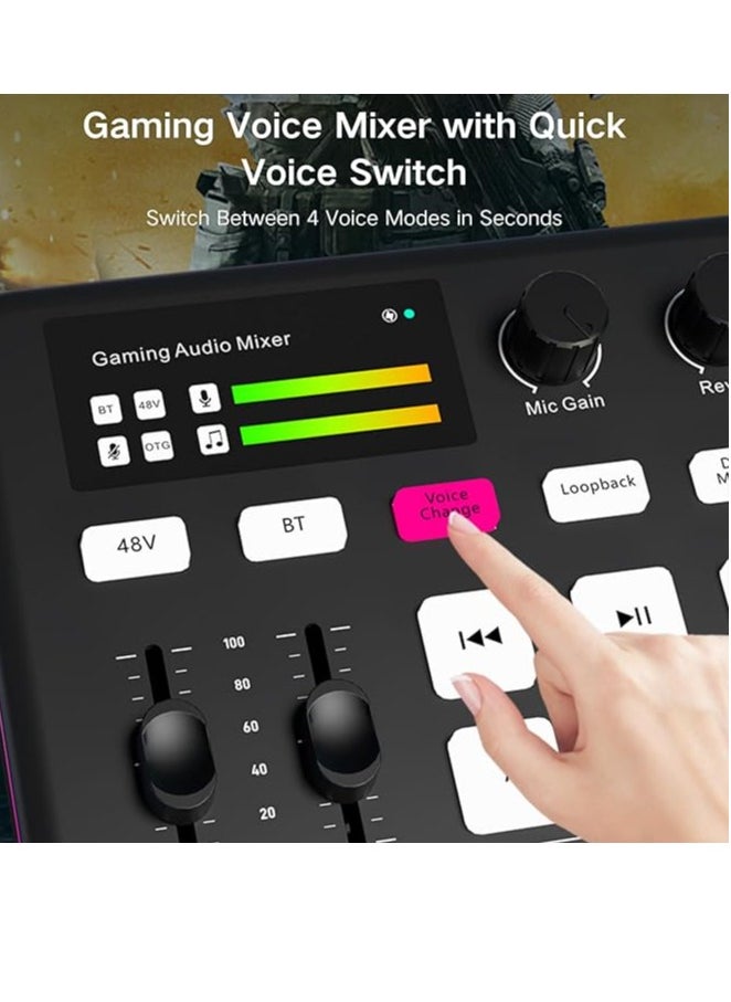 Brinaoki - Gaming Audio Interface, Pro-preamp with 48V Phantom Power, Voice Changer & DJ Mixer Effects, RGB Lighting for Live Streaming, Podcasting, Recording, Stream Deck Compatible, Gaming Audio Mixer - Image 1