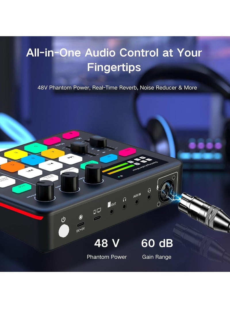 Gaming Audio Interface, Pro-preamp with 48V Phantom Power, Voice Changer & DJ Mixer Effects, RGB Lighting for Live Streaming, Podcasting, Recording, Stream Deck Compatible, Gaming Audio Mixer - pzsku/ZC0B44D13E4E2AAD2626DZ/45/1741655948/9b7482a7-8c59-45cd-8a9a-c0dd9dd8ae50