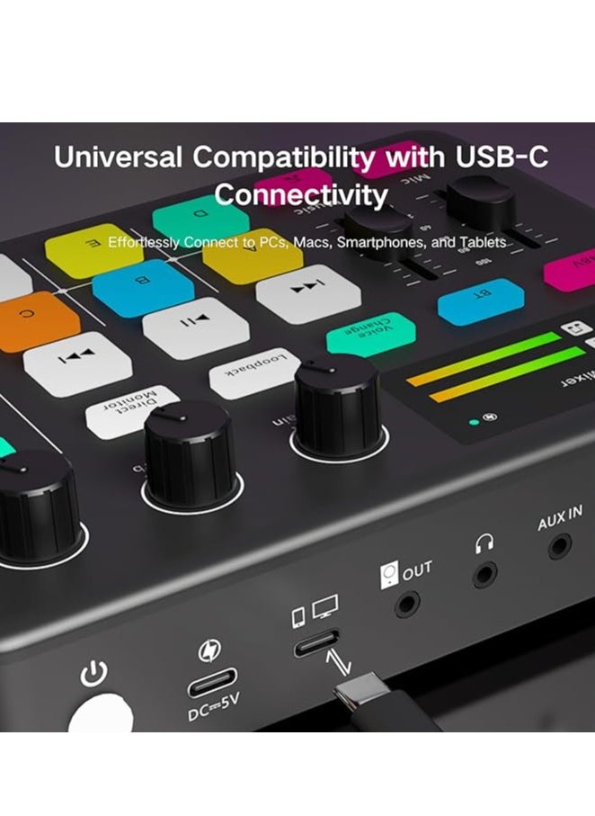 Brinaoki - Gaming Audio Interface, Pro-preamp with 48V Phantom Power, Voice Changer & DJ Mixer Effects, RGB Lighting for Live Streaming, Podcasting, Recording, Stream Deck Compatible, Gaming Audio Mixer - Image 1