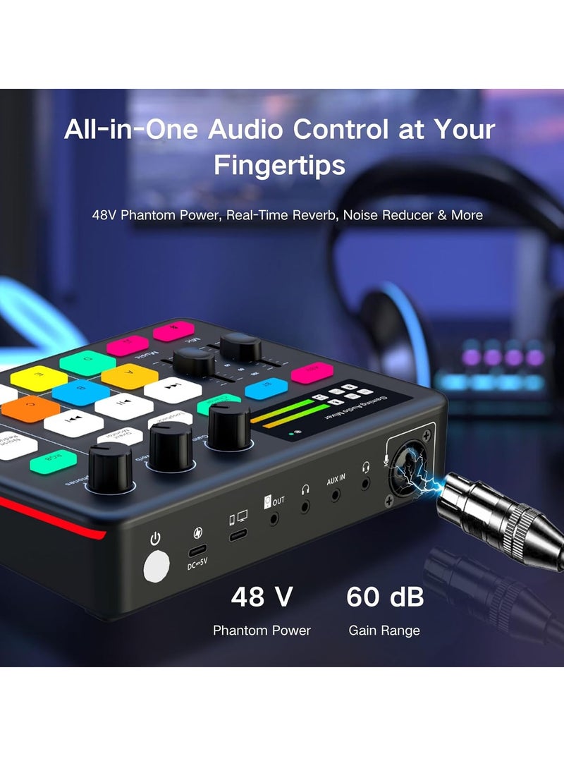 Brinaoki Gaming Audio Interface, Pro-preamp with 48V Phantom Power, Voice Changer & DJ Mixer Effects, RGB Lighting for Live Streaming, Podcasting, Recording, Stream Deck Compatible, Gaming Audio Mixer  - Image 4
