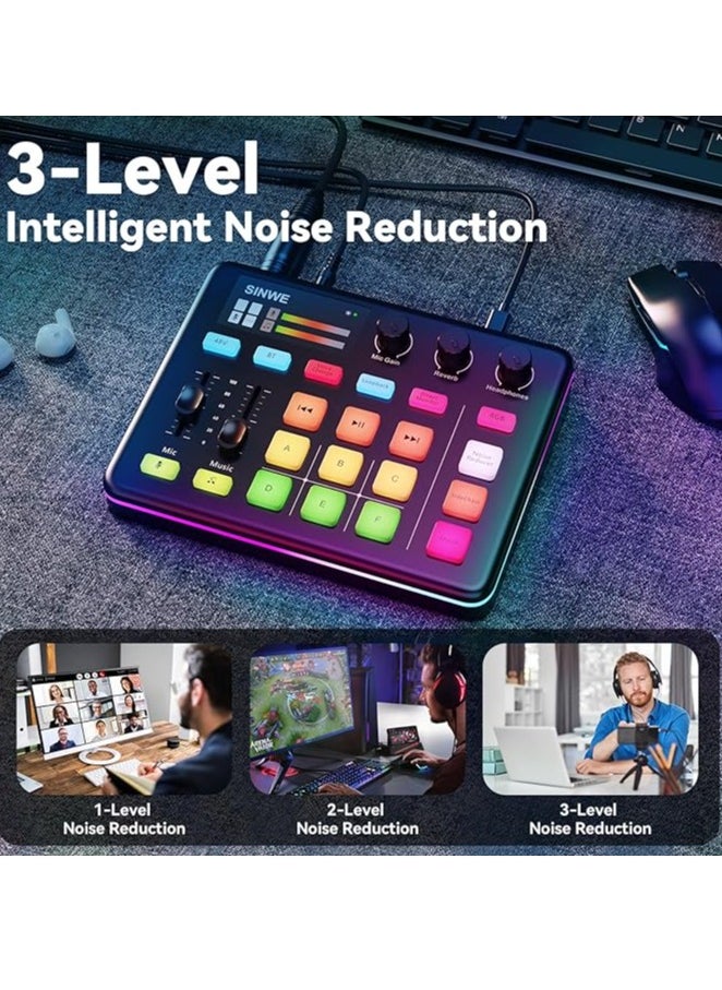 Brinaoki Gaming Audio Interface, Pro-preamp with 48V Phantom Power, Voice Changer & DJ Mixer Effects, RGB Lighting for Live Streaming, Podcasting, Recording, Stream Deck Compatible, Gaming Audio Mixer  - Image 2