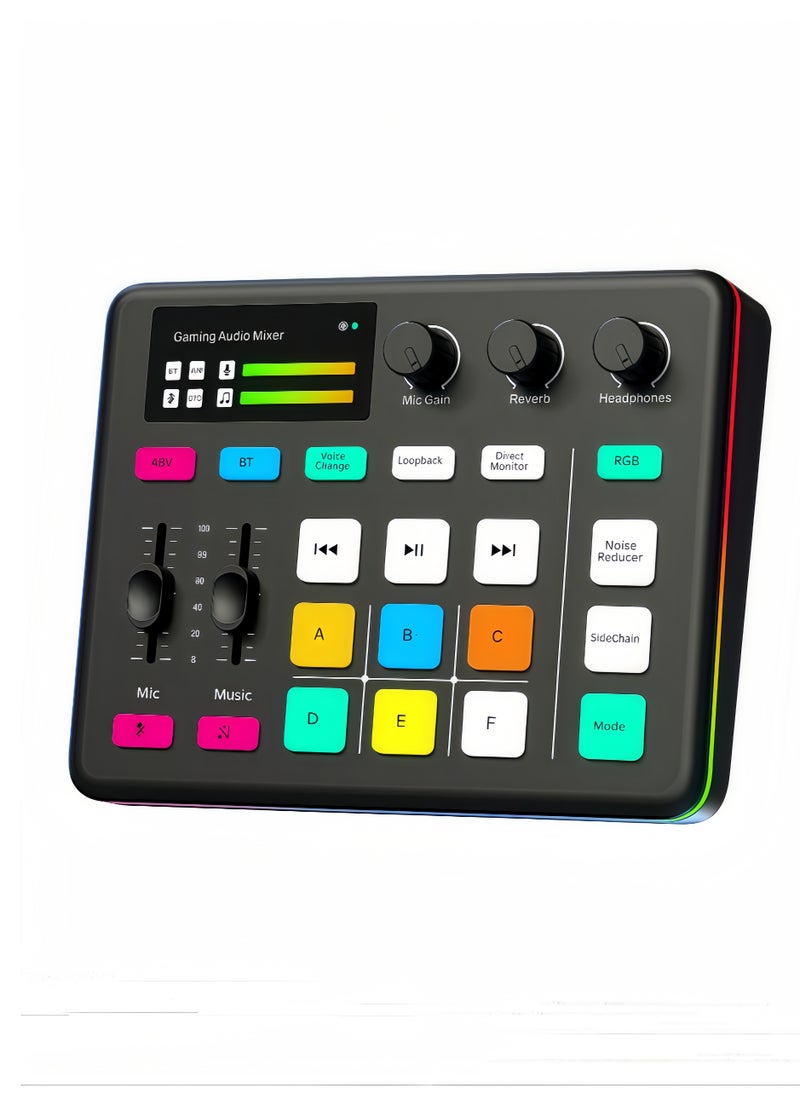 Brinaoki Gaming Audio Interface, Pro-preamp with 48V Phantom Power, Voice Changer & DJ Mixer Effects, RGB Lighting for Live Streaming, Podcasting, Recording, Stream Deck Compatible, Gaming Audio Mixer  - Image 1