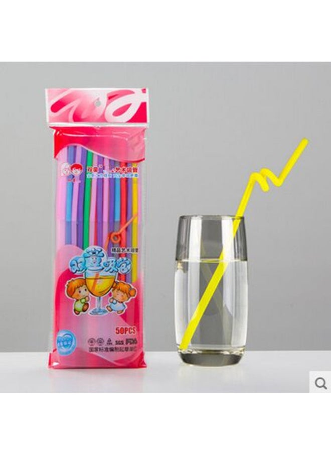 Generic - Factory Direct Sales Double Child Art Straw Creative DIY Color Elbow Straw Plastic Disposable Juice Straw-Color:Double Child# Transparent-Specifications:6 * 260mm 50 PCs/bag - Image 1